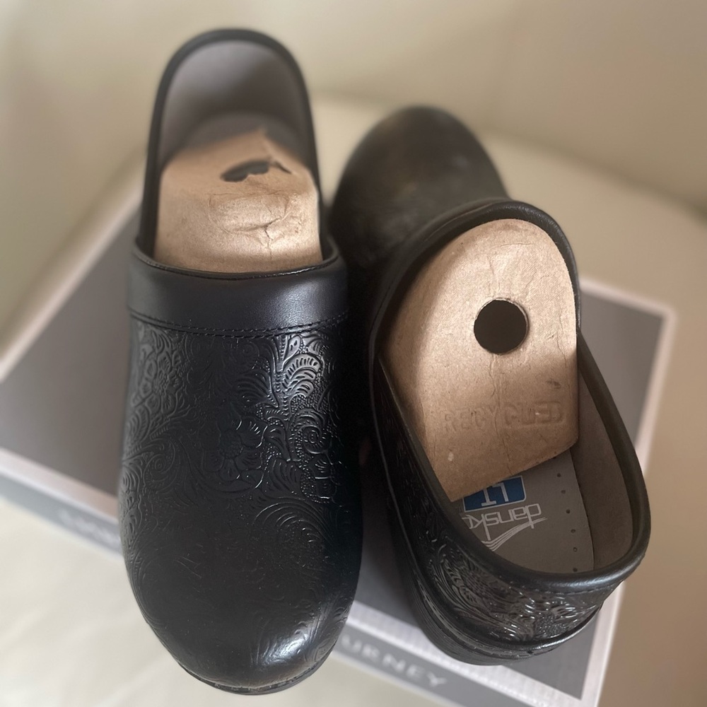 Dansko Black Floral Clogs